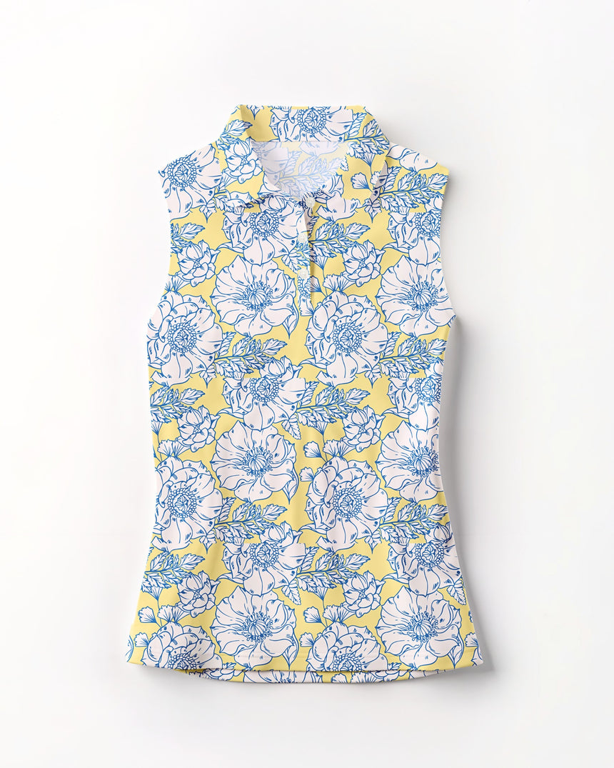 Vintage Peony - Sleeveless Polo