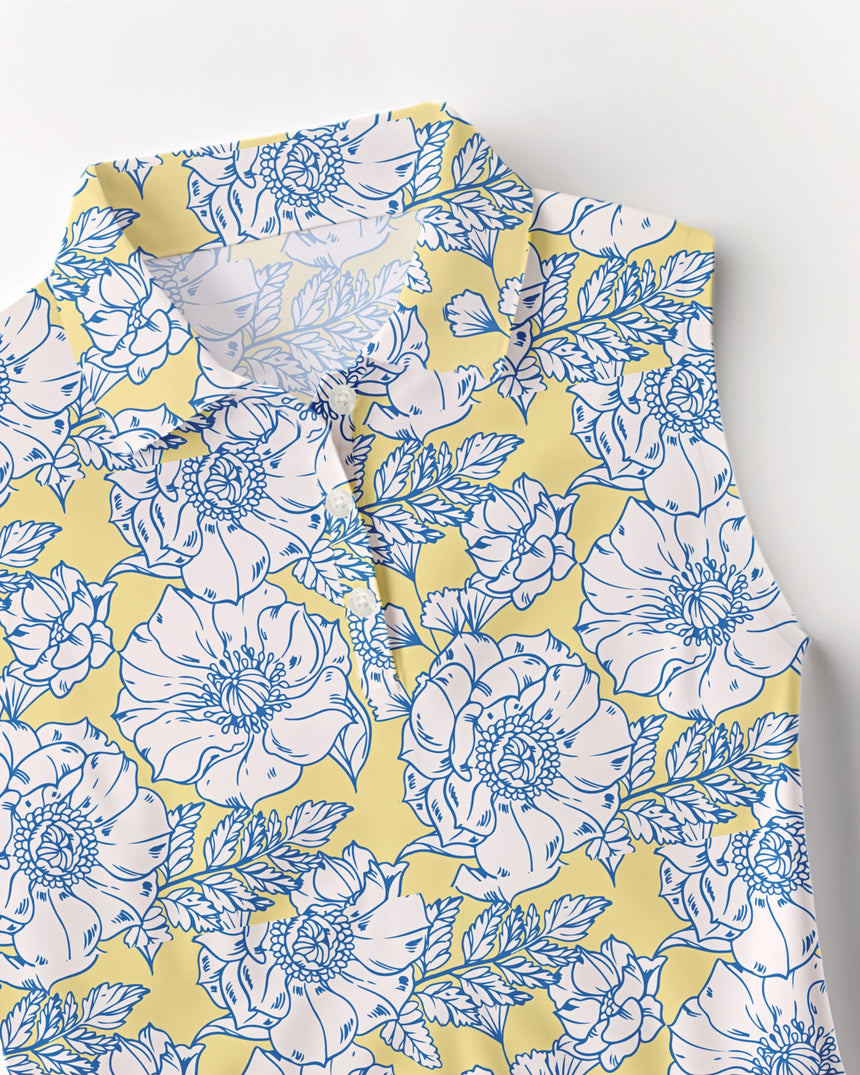 Vintage Peony - Sleeveless Polo
