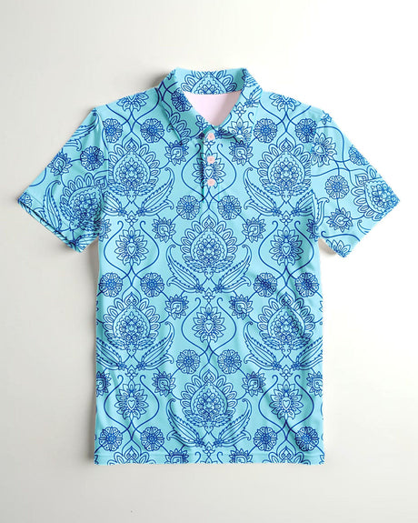Blue floral print polo shirt