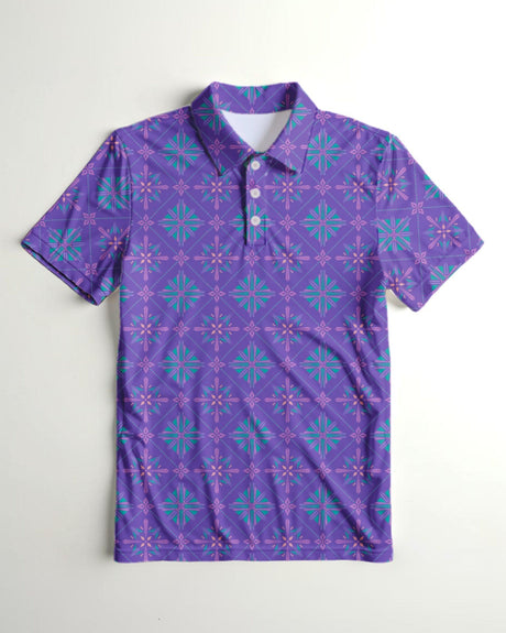 A purple and teal golf polo