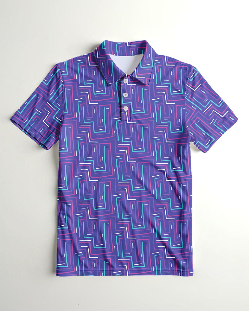 Purple geometric pattern golf polo shirt