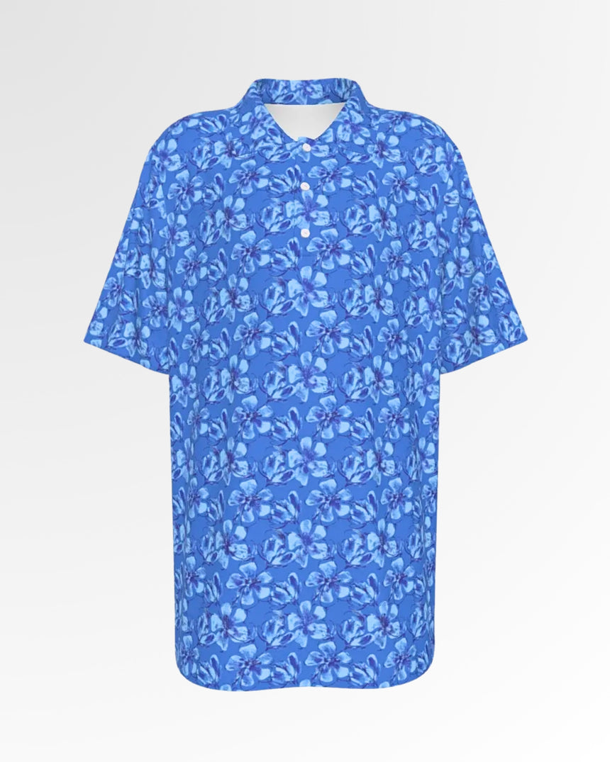 Golf polo shirt in blue floral print.
