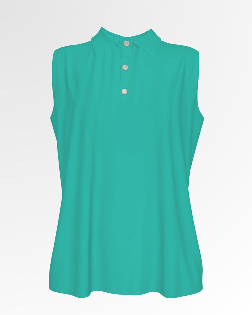 Sleeveless golf polo shirt in teal.