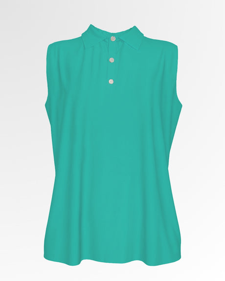 Sleeveless golf polo in teal.