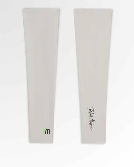 Golf polos in light grey with the brand logo and name.