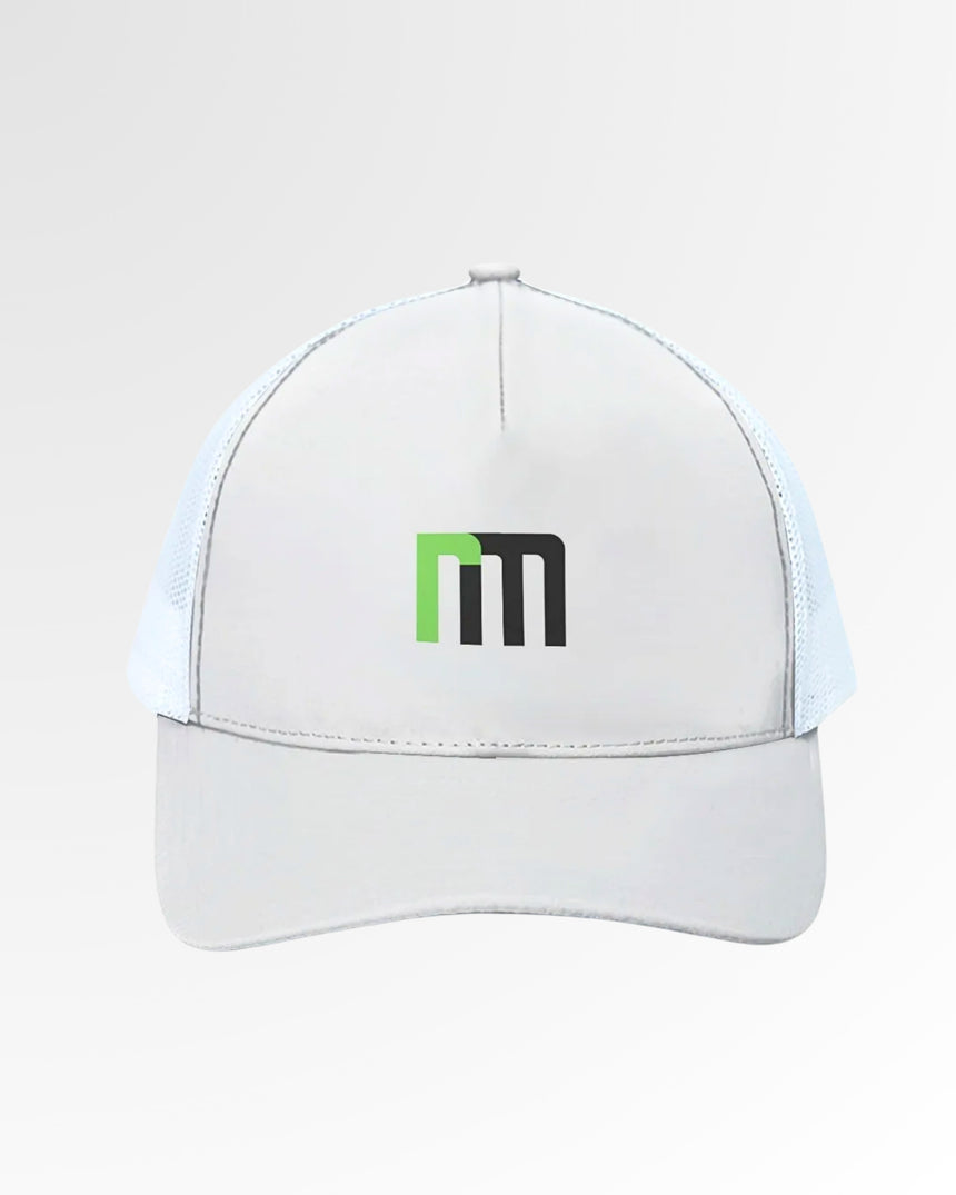 White golf hat with brand logo.