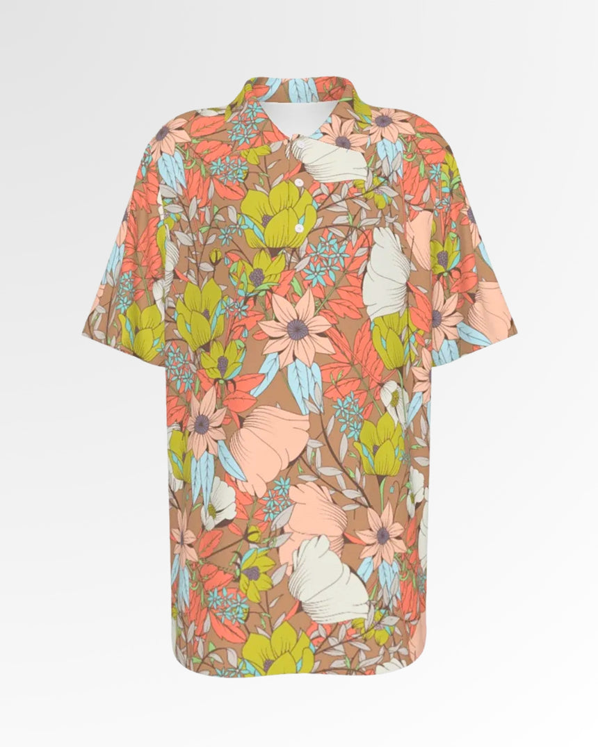 A golf polo with a floral pattern.