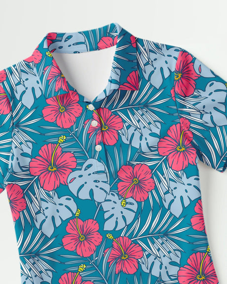 Tropical floral patterned golf shirt
