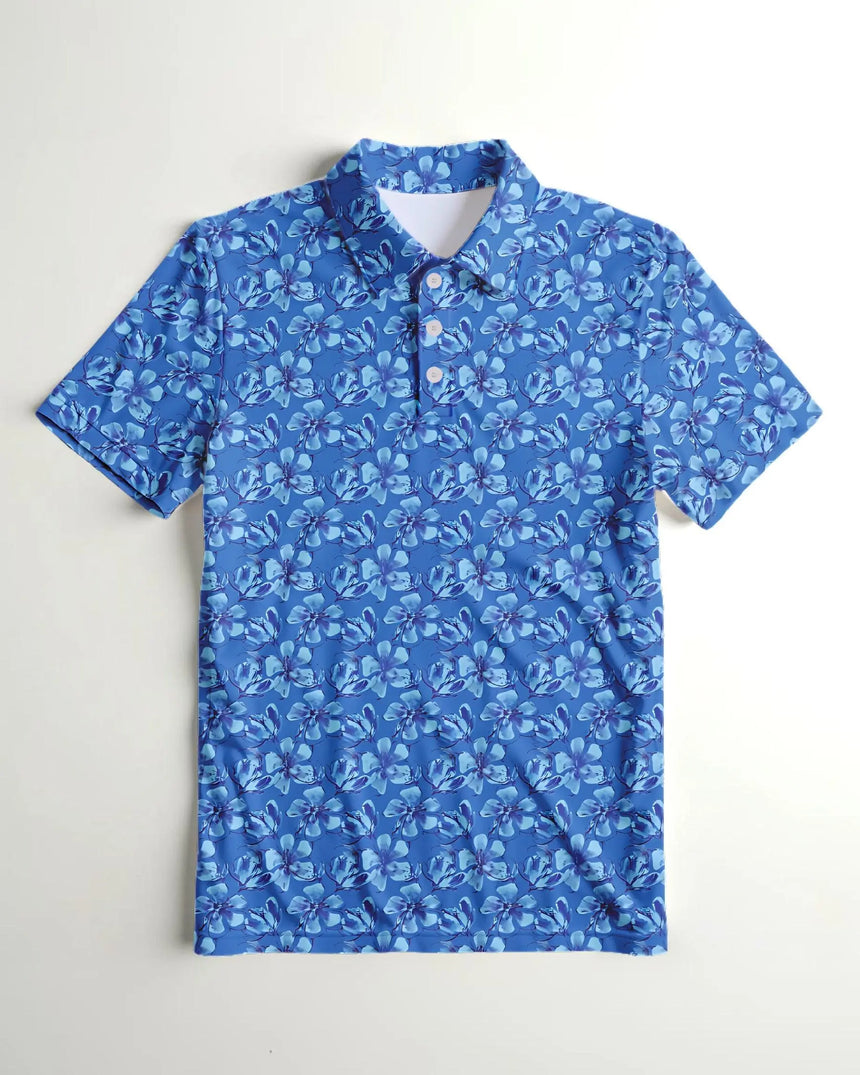 men's short sleeve golf polo in Par-Tee Petals print - front view