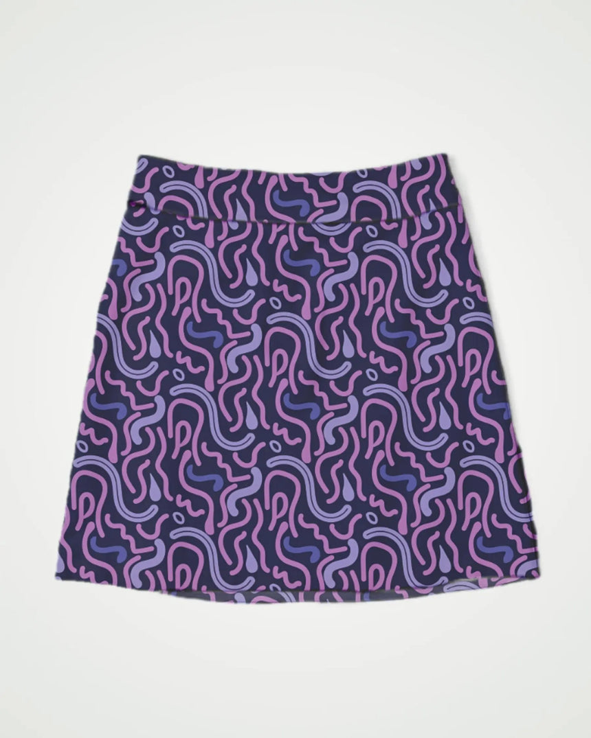 women's fitted golf skort with pockets in Wild Tee Party print - front view