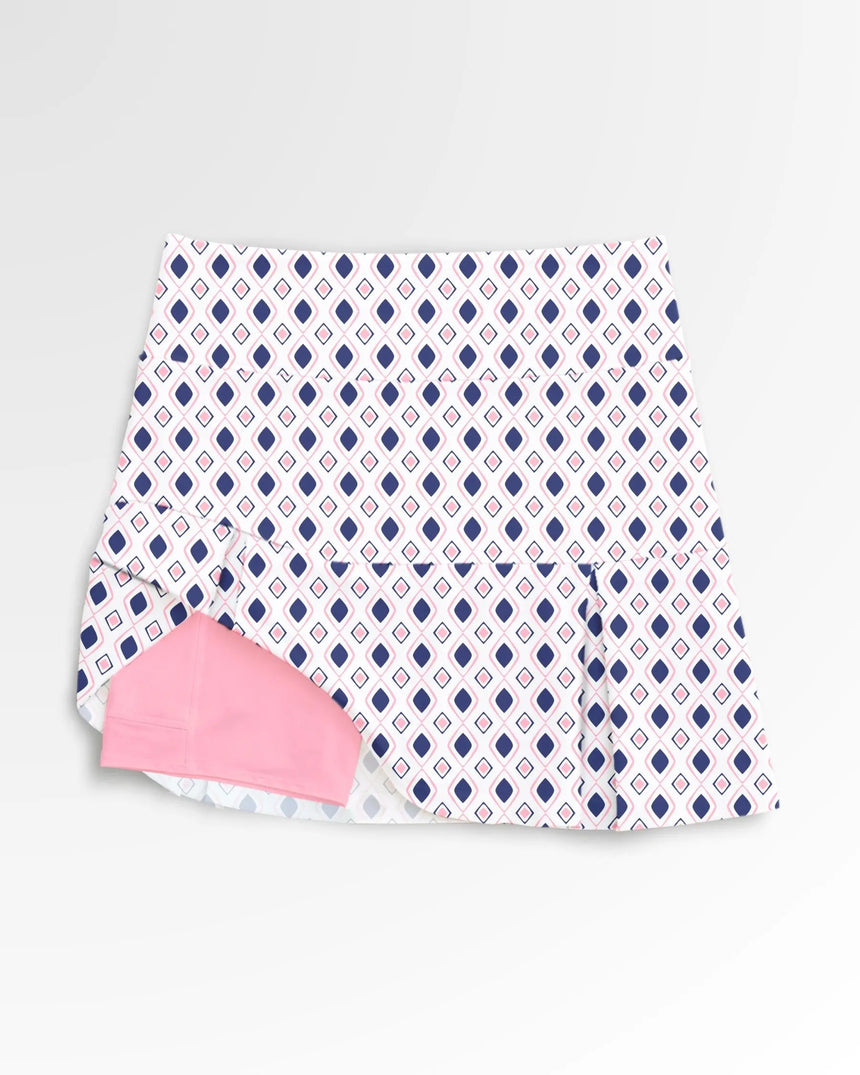 women's pleated golf skort with pockets in Par-fect Diamonds print - front view