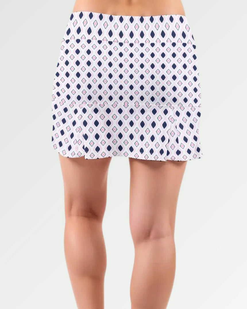 women's pleated golf skort with pockets in Par-fect Diamonds print - back view