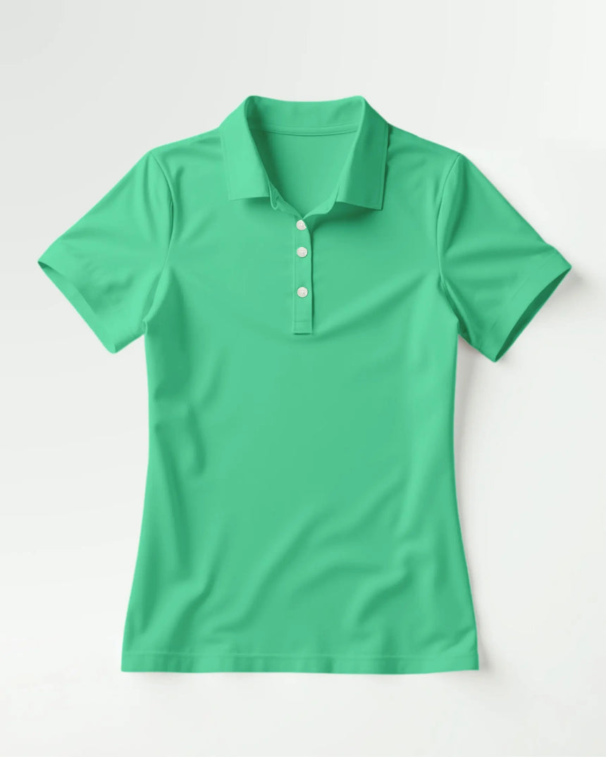women's short sleeve golf polo in Fairway Fronds print - front view