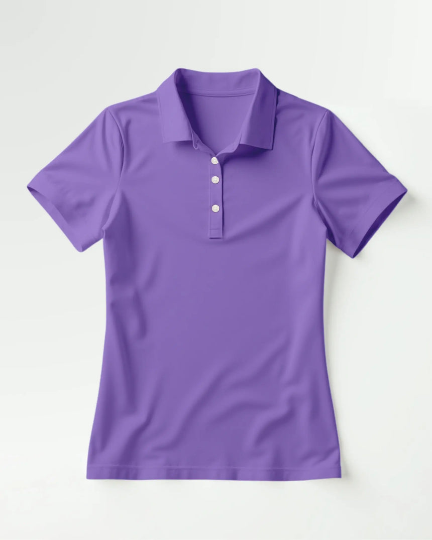 women's short sleeve golf polo in Kaleido Blossom print - front view