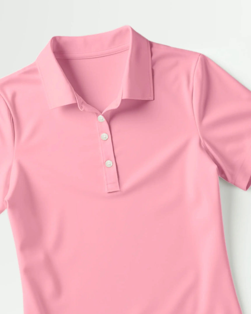 women's short sleeve golf polo in Par-fect Diamonds print - fabric closeup front view