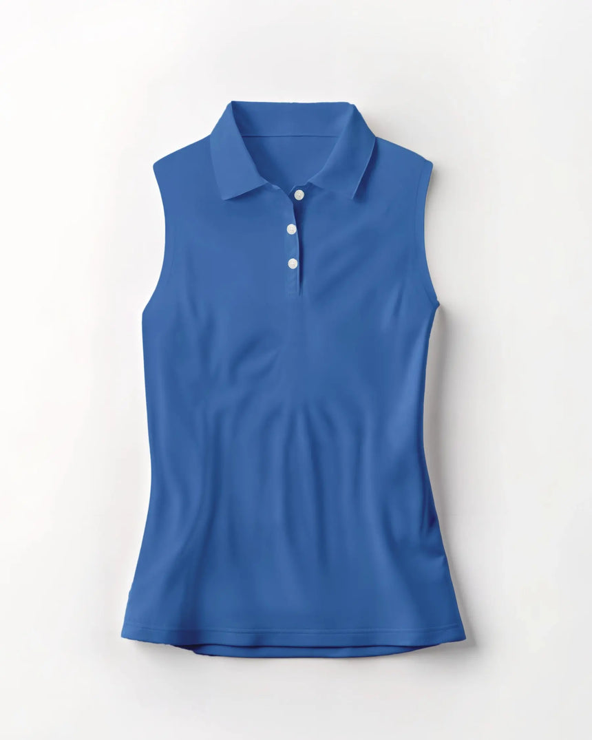 women's sleeveless golf polo in Tee Time Tropic print - front view