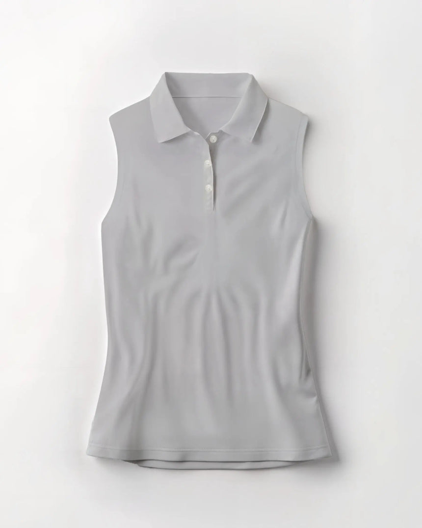 women's sleeveless golf polo in Eagle Elegance print - front view