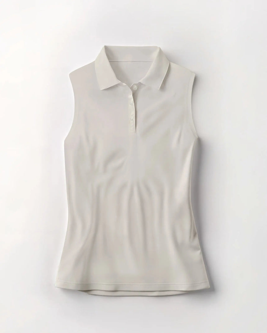 women's sleeveless golf polo in Midnight Meadow print - front view
