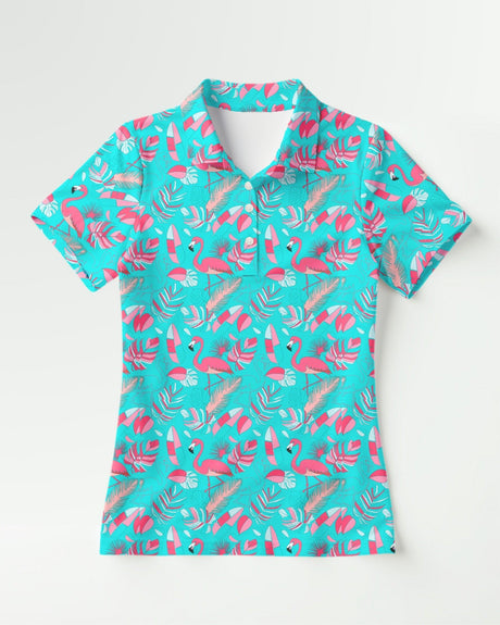 Pink flamingo pattern short sleeve polo shirt