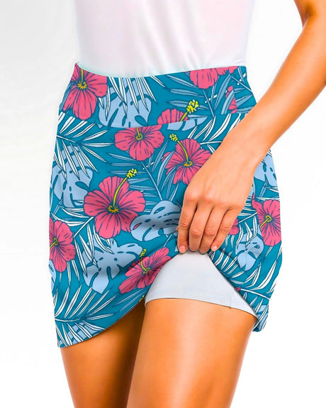 Blue floral print skort