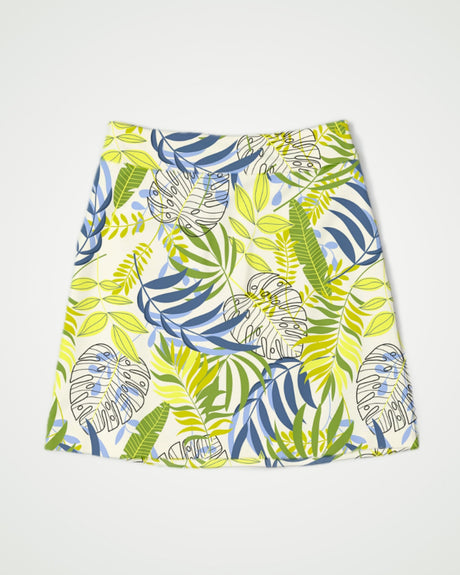 Golf skirt with tropical leaf pattern on a white background