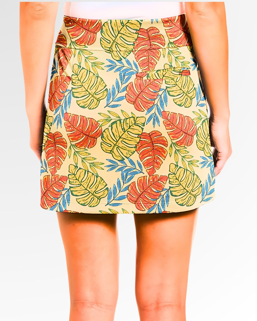 Skirt with colorful leaf pattern on a plain background