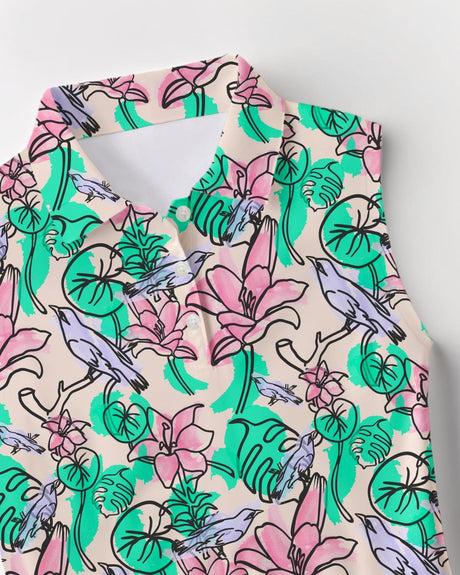 Colorful floral print sleeveless women's golf shirt