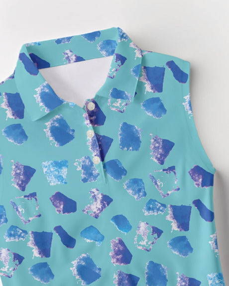 Teal shirt with blue abstract pattern on a white background