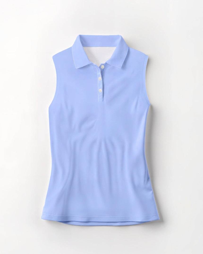Light blue sleeveless polo shirt on a white background