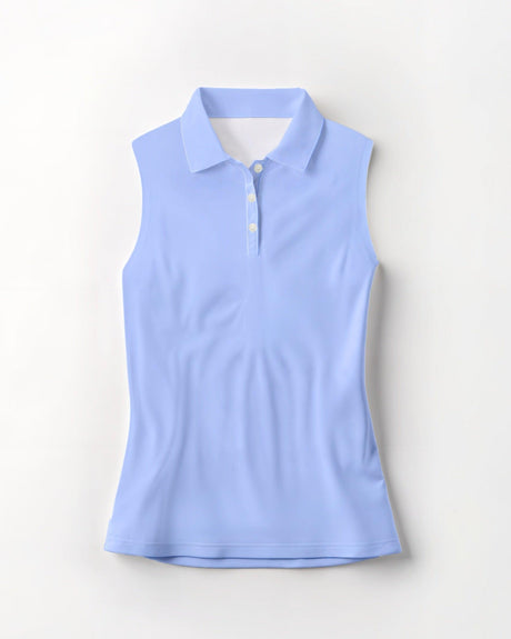Light blue sleeveless polo shirt on a white background