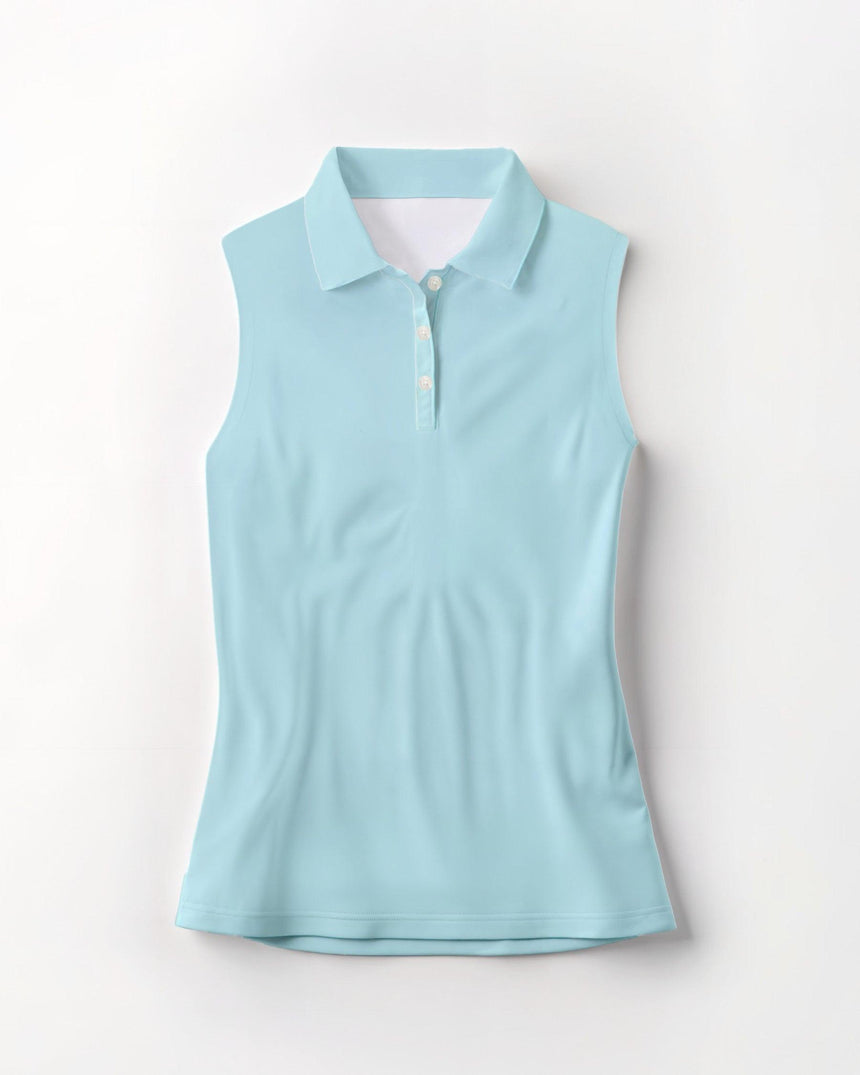 Light blue sleeveless polo shirt on a white background