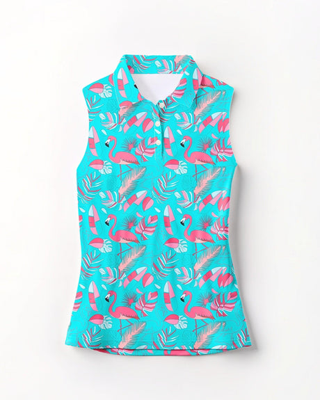Sleeveless golf polo with pink flamingos