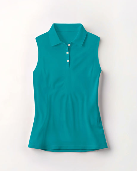 Teal sleeveless polo shirt on a white background