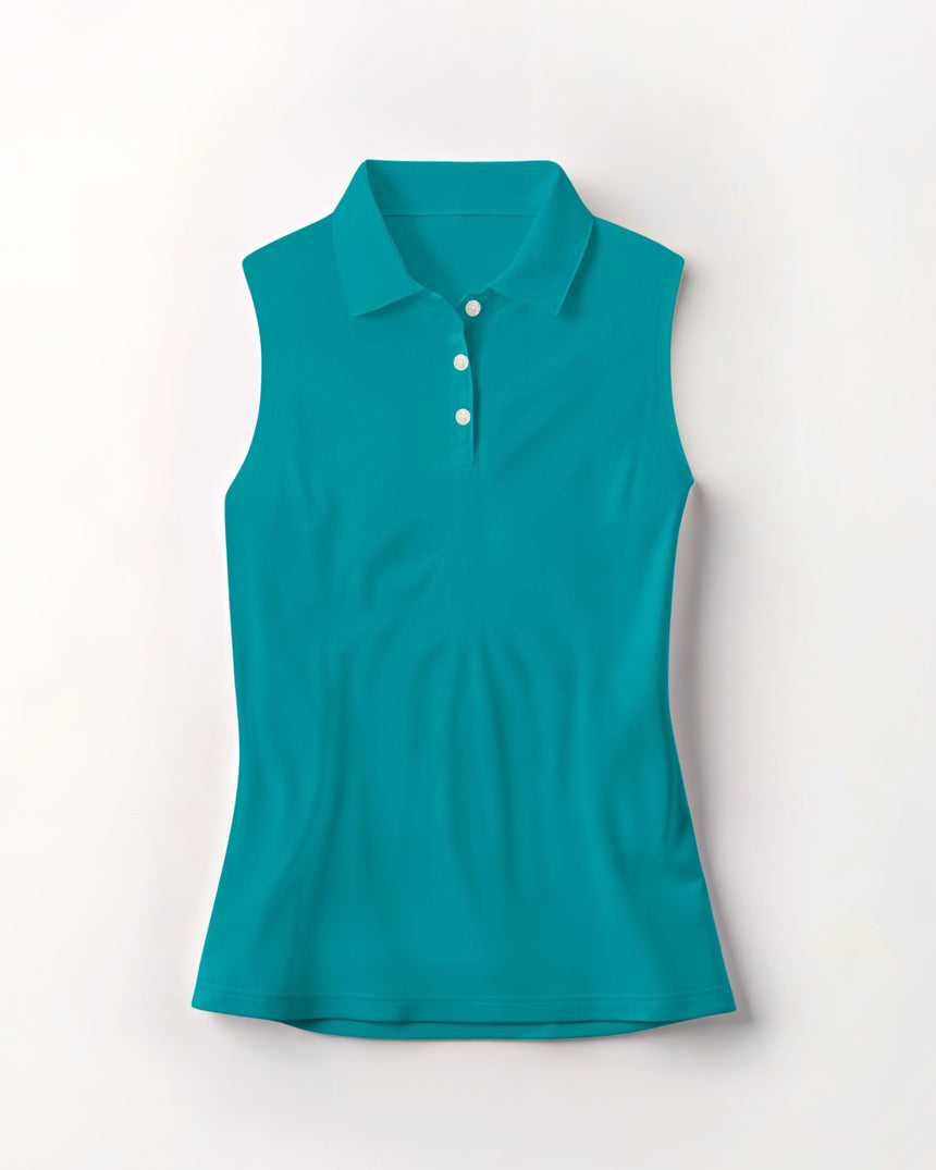 Teal sleeveless polo shirt on a white background