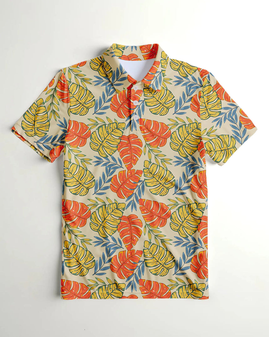 youth short sleeve golf polo in Palm Bay print - front view