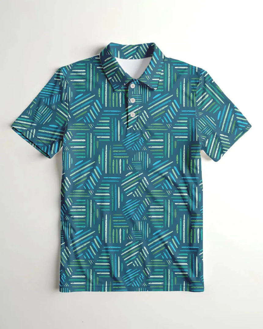youth short sleeve golf polo in Wild Fairways print - front view