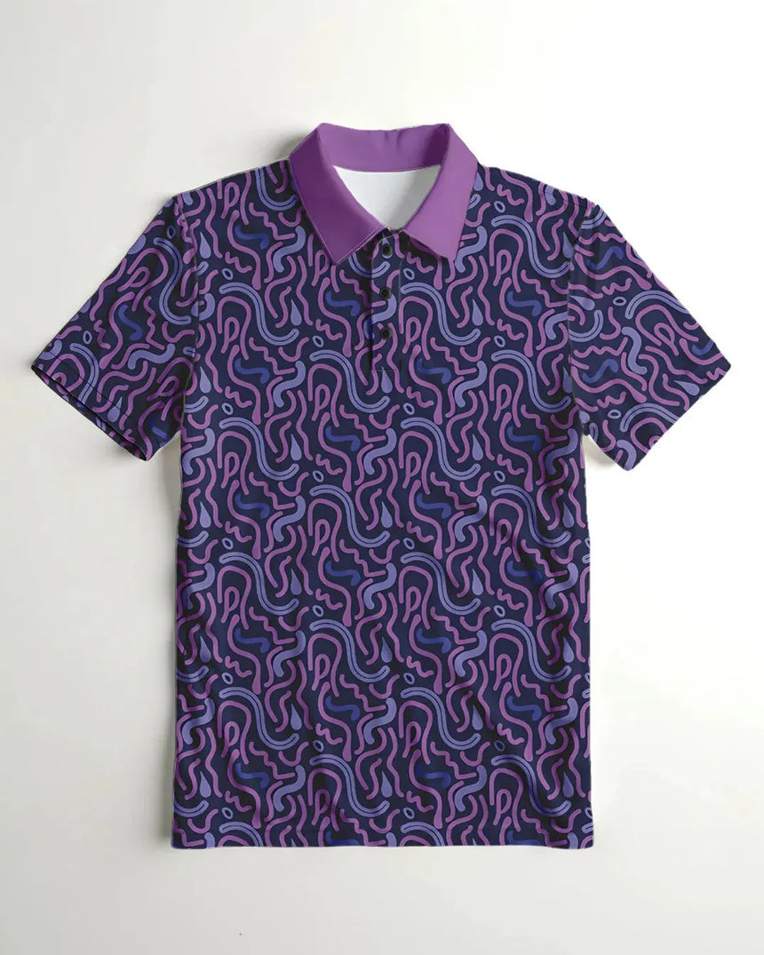 youth short sleeve golf polo in Wild Tee Party print - front view