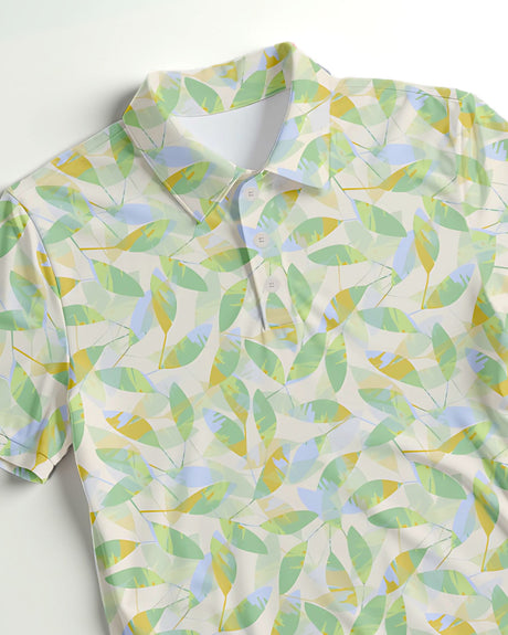 Golf shirt with a leaf pattern on a light background