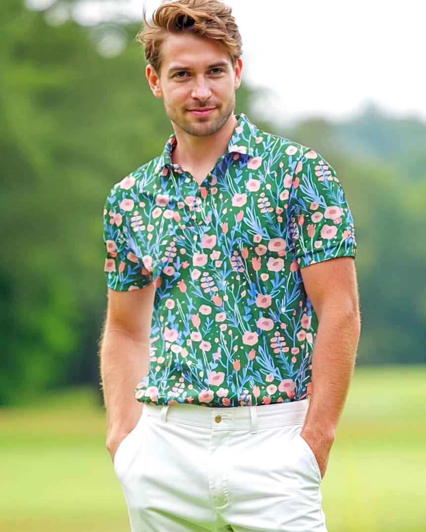 Back Nine Blossoms - Men's Short Sleeve Polo