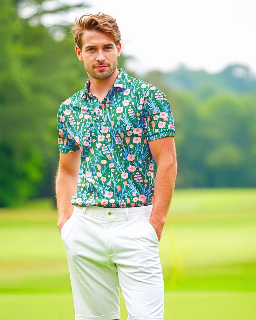 Back Nine Blossoms - Men's Short Sleeve Polo