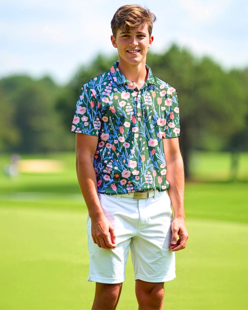 Back Nine Blossoms - Youth Short Sleeve Polo