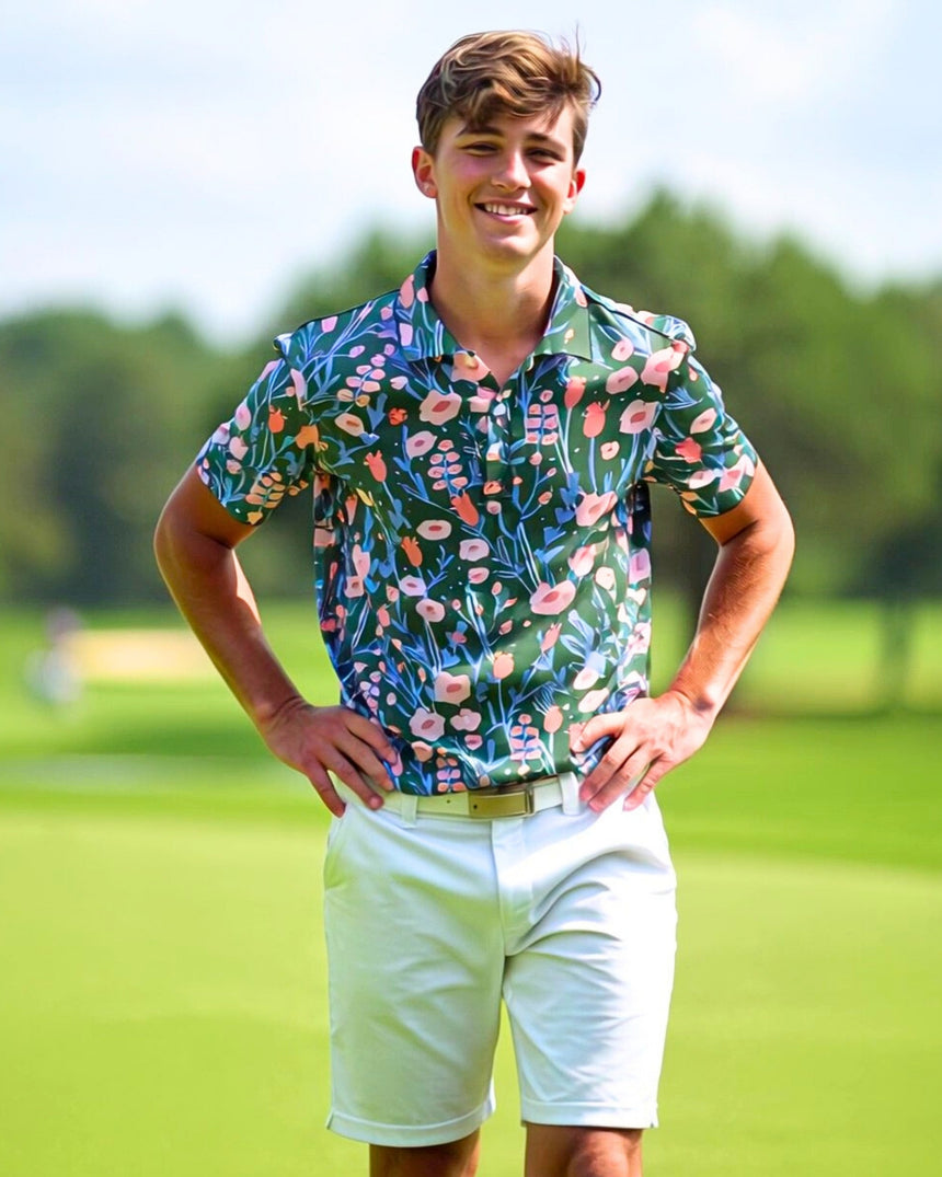Back Nine Blossoms - Youth Short Sleeve Polo