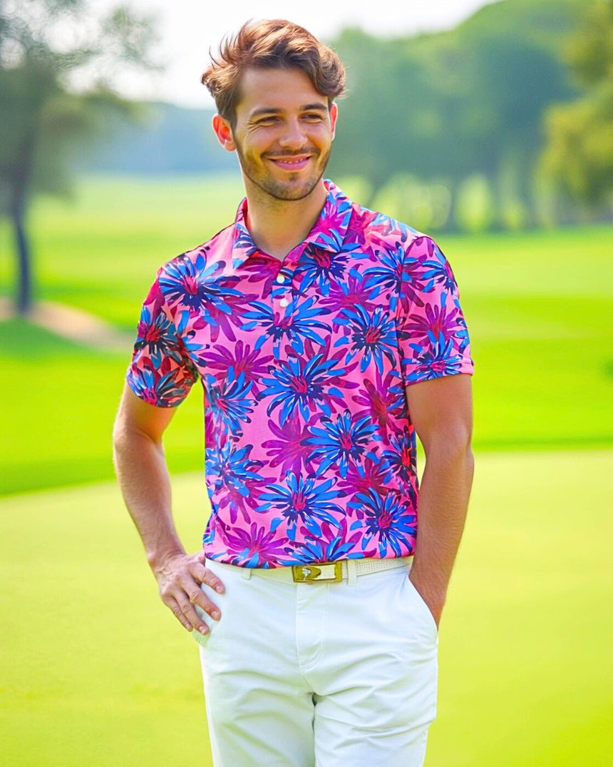 Tropical Bloomscape - Men's Short Sleeve Polo