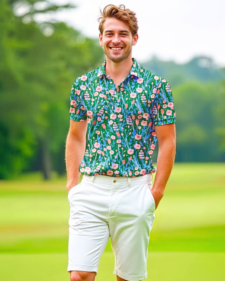 Back Nine Blossoms - Men's Short Sleeve Polo