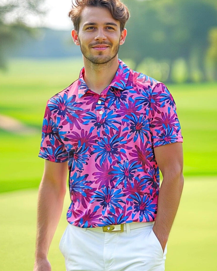 Tropical Bloomscape - Men's Short Sleeve Polo