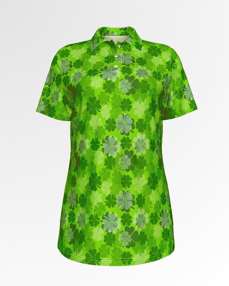 Golf polo shirt with an all-over shamrock print.