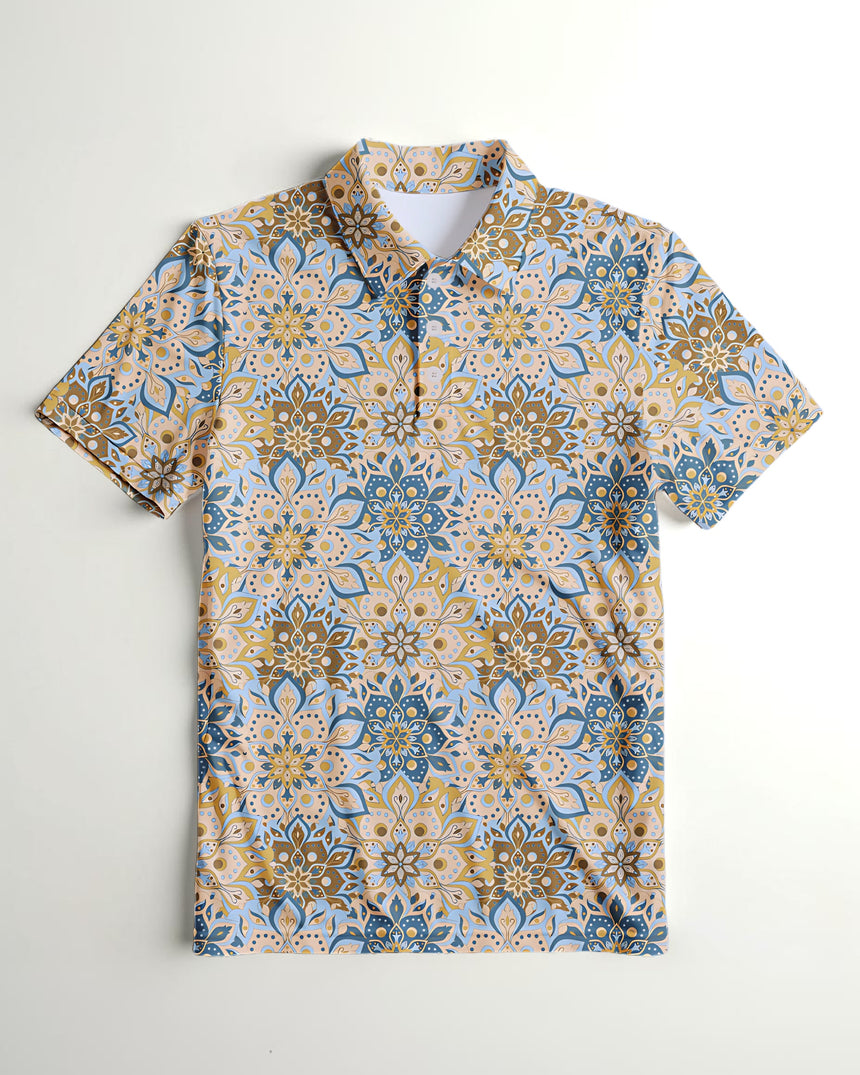 Short-sleeve polo shirt with a floral pattern