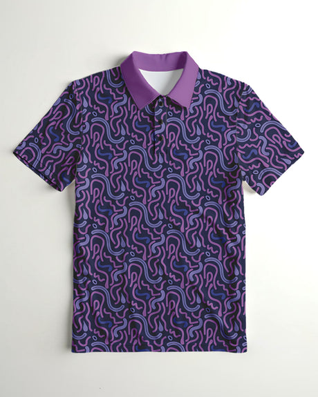 Purple geometric pattern short sleeve polo with purple collar