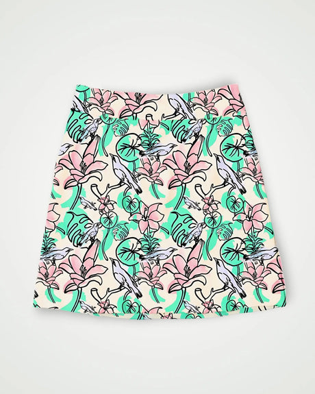 women's fitted golf skort with pockets in Birdies & Bogeys print - front view