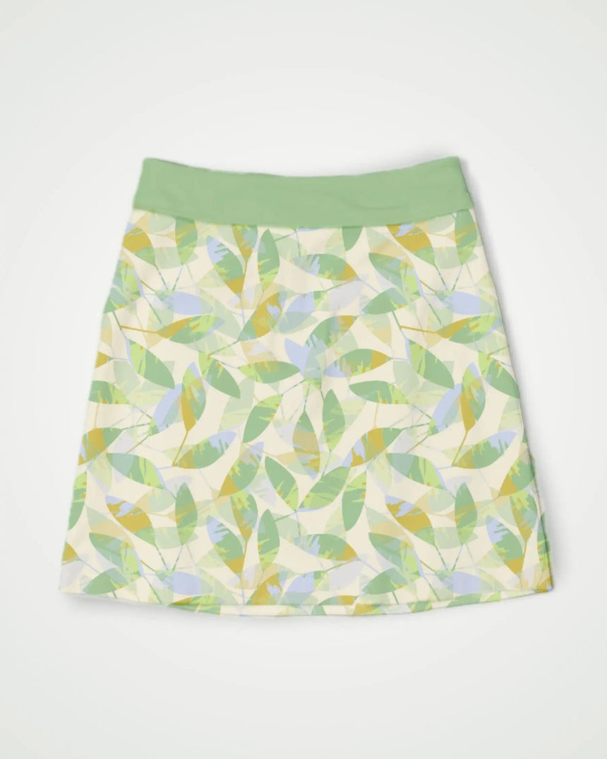 women's fitted golf skort with pockets in Cabana Club print - front view